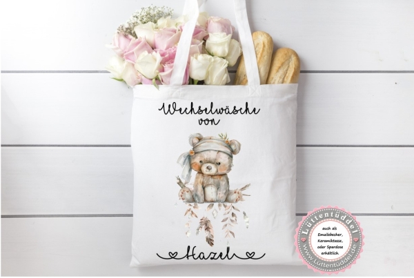 zuckersüße Tasche Indianer Bär 1 Wechselwäsche Wechselkleidung Wunschname für KITA Geschenk Kindergarten Einschulung von Lüttentüddel®